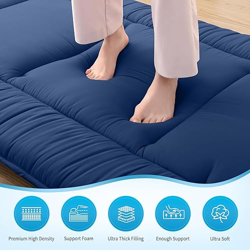 Miniatura 2 de MASVIS Futón japonés – Colchón grueso plegable y portátil enrollable, color azul marino, tamaño individual