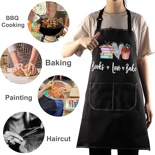 Miniatura 7 de BWWKTOP Delantal para amantes de los libros con bolsillos, regalos para panaderos, libros de amor horneado ajustable para bibliotecarios y amantes