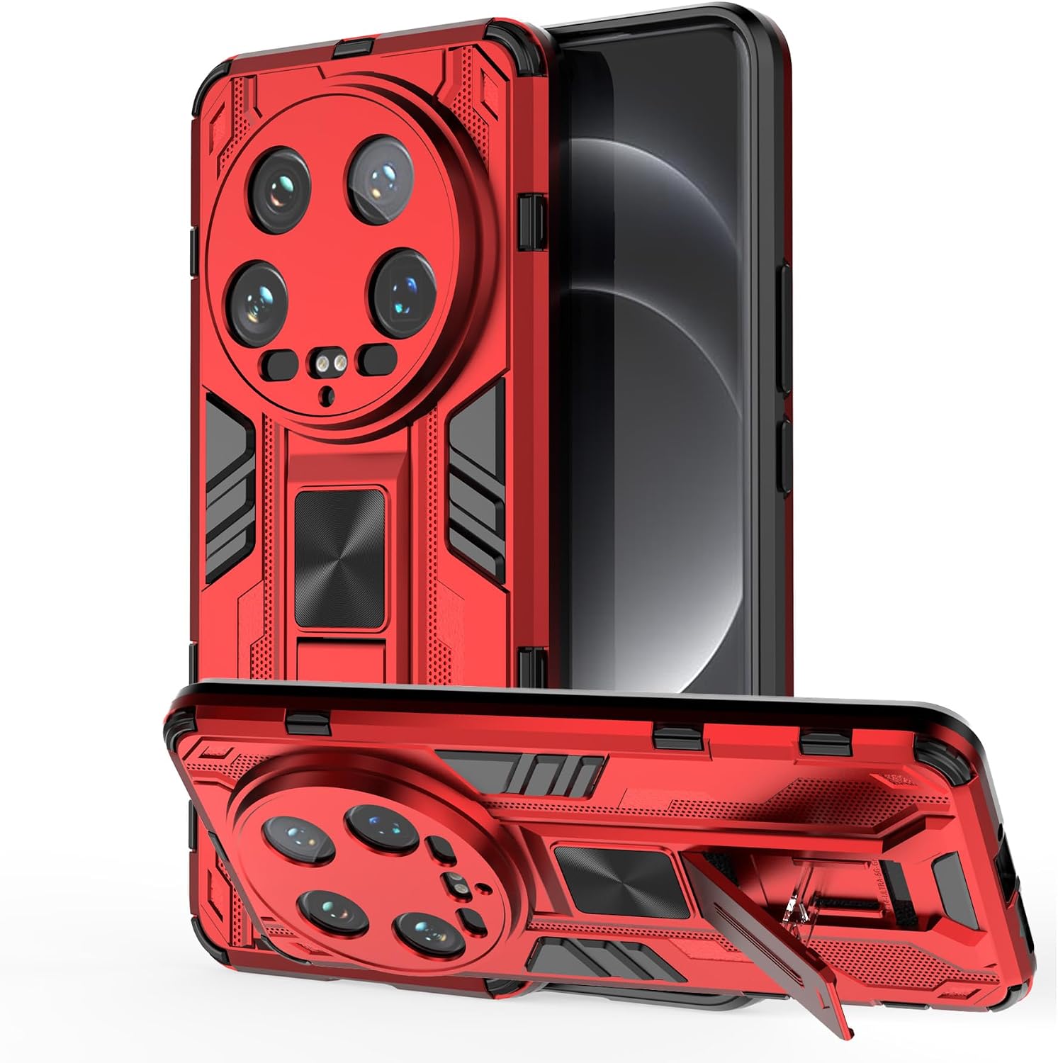 Case for Xiaomi 14 Ultra 5G Ultra Thin Mobile Phone Case 360 Degree Shockproof TPU Silicone and PC Hard Scratch-Resistant Protective Case with Folding Stand for Xiaomi 14 Ultra Red