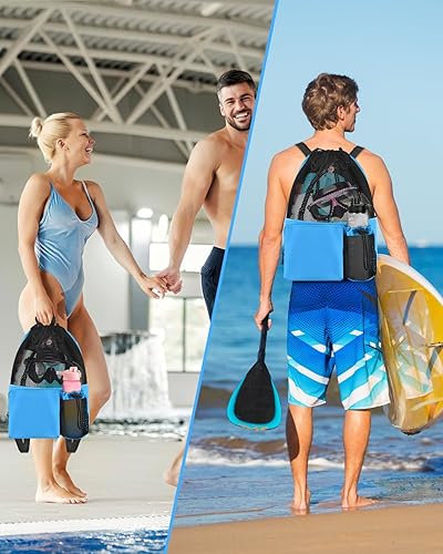 Miniatura 7 de BROTOU Mochila de playa con bolsillo húmedo de malla con cordón para natación, gimnasio