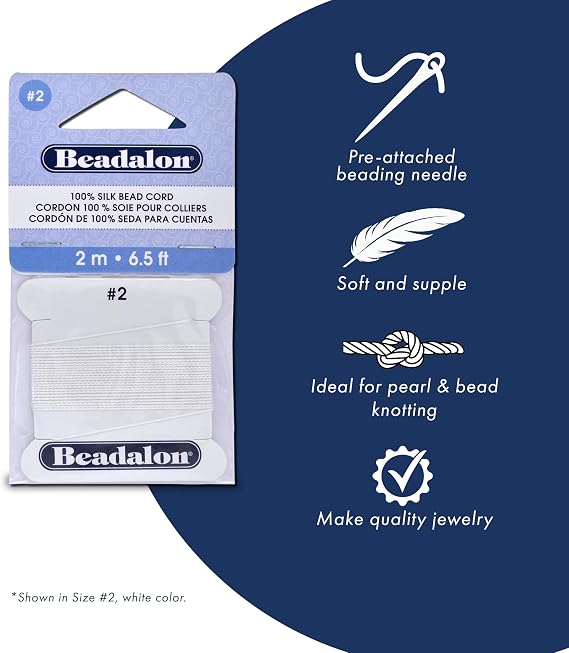 Beadalon Silk Thread with Needle - Size #4, 0.60 mm / .024 in, White