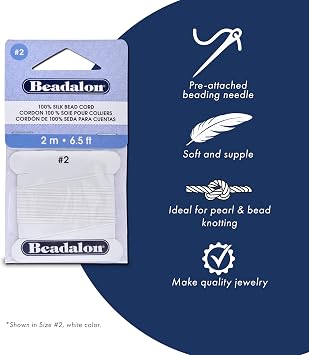 Beadalon Silk Thread with Needle - Size #4, 0.60 mm / .024 in, White