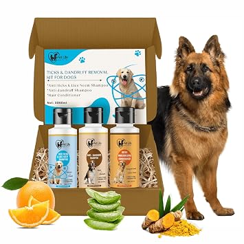 Pet Life Ticks & Dandruff Removal Kit For Dogs (Anti Ticks & Lice Neem Shampoo, Anti Dandruff Shampoo, Dog Conditioner)– Help In Tick, Flea, Lice, Anti-Fungal |Silky, Smooth Coat| All Dog Breed -180ml