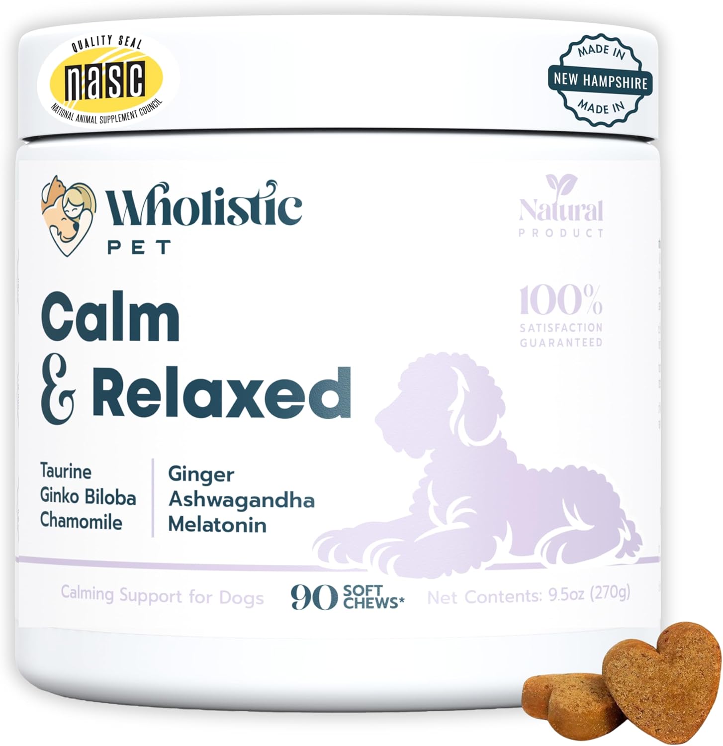 Wholistic Pet Calm & Relaxed - Calming Chews for Dogs - L-Theanine Manages Stress & Separation Anxiety - Melatonin for Dogs Anxiety Relief & Sleep Aid - Daily Dog Calming Treats - Bacon - 90 Chews