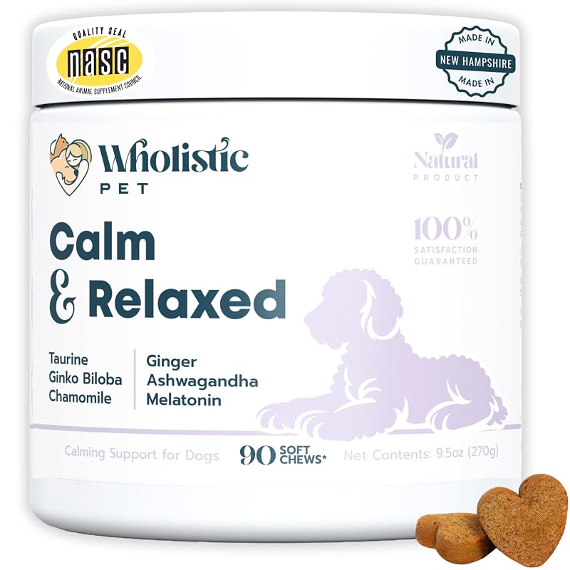 Suplemento mastigável para cães com sabor bacon Wholistic Pet Organics Calm & Relaxed, 90 unidades
