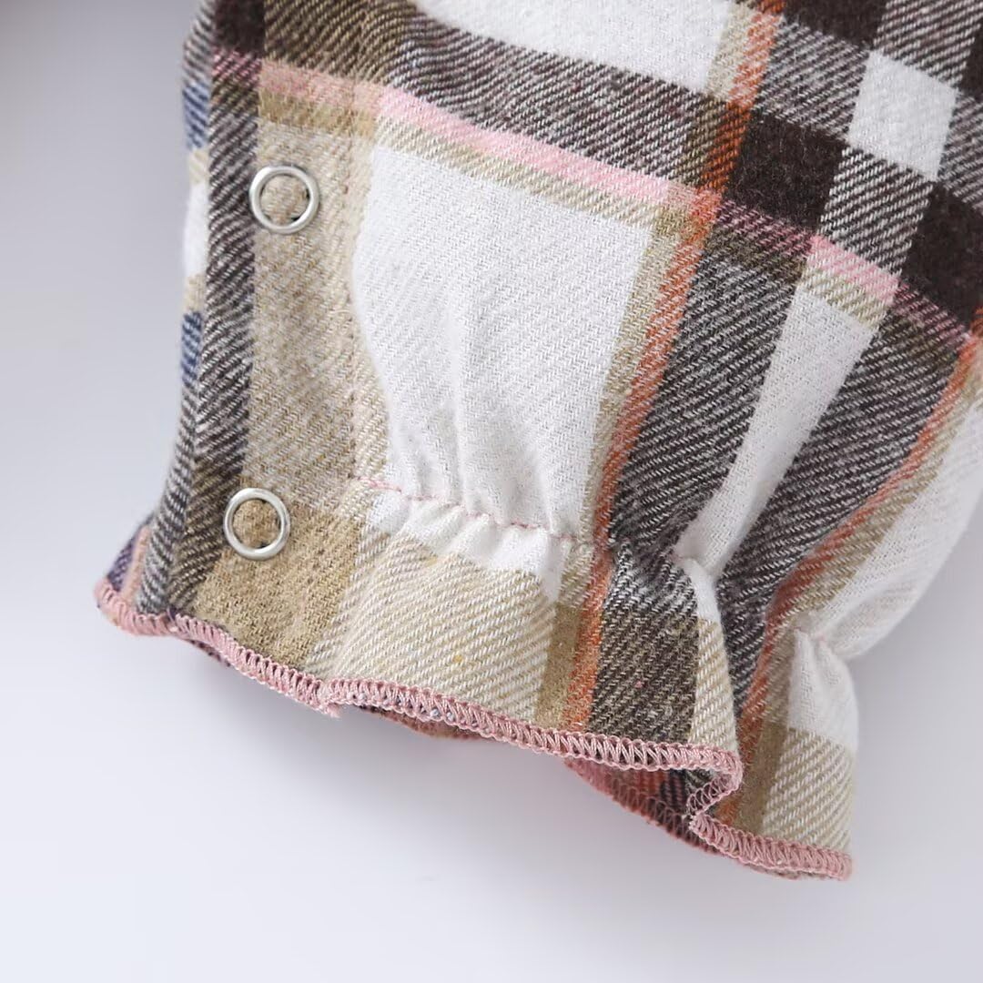 Baby Girl Clothes Fall Winter Outfit Infant Girl Plaid Long Sleeve Ruffle Romper One Piece Jumpsuit with Headband - Image 6