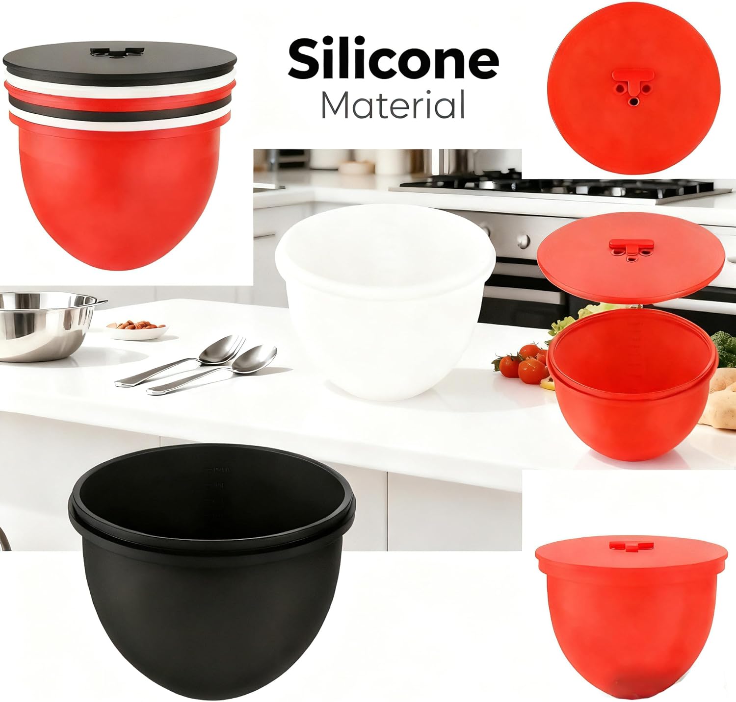 Silicone Bowl Liners for 5 Qt KitchenAid Mixers - 2mm Thick Reusable Replacement, 3 Pack with 3 Lids, for KitchenAid Stand Mixer Attachments & Accessories