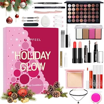 24 Days Advent Calendar Set, Festive Cosmetic Gift Box | Holiday Makeup Kit for Women, Teen Girls, Birthday, New Year, Wedding Party, Office Celebration, School