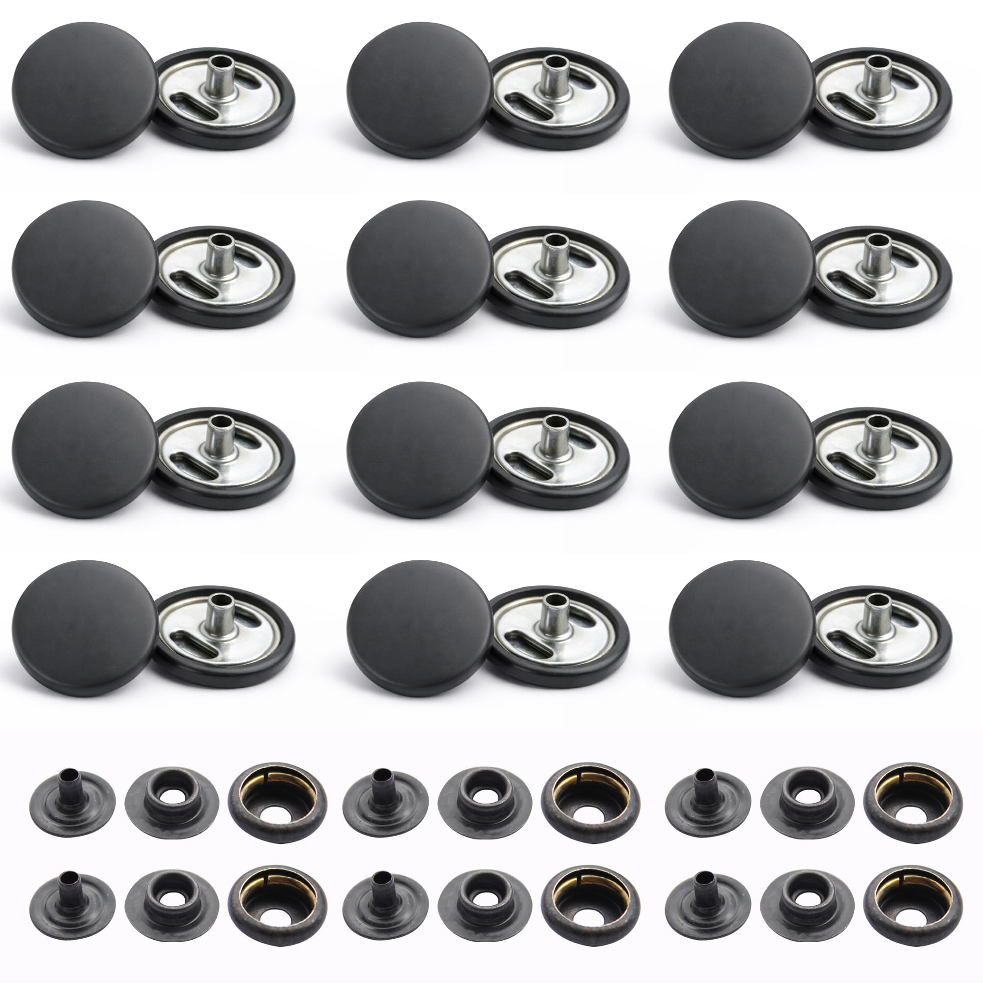 Trimming Shop 15mm Botones a Presión 4 Partes, Resistente y Ligero Metal Cierres para Chaquetas Jeans, Cuero Manualidades, Correas y Costura Proyectos, Ropa Reparación - negro mate, 1000pcs