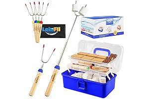 Folding Smores Caddy for Fire Pit - Camping Duo Trays and Extendable S'mores Sticks
