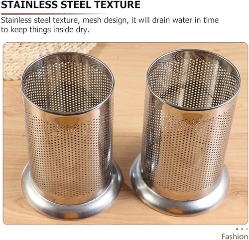 Miniatura 9 de Cabilock Cilindro de acero inoxidable, tubos de malla multifuncionales, paja, bolígrafo, taza, organizador de cucharas, soporte de vajilla de metal