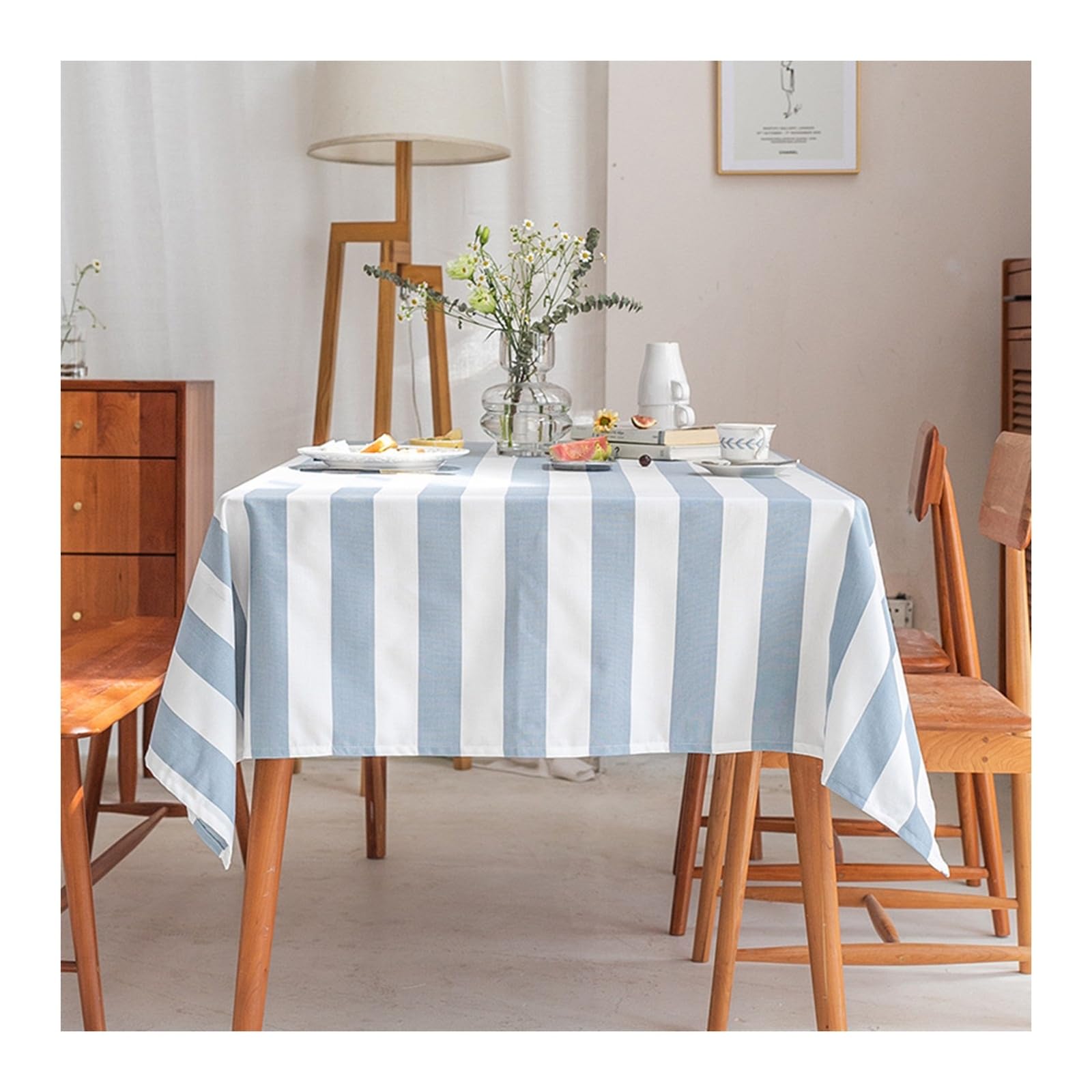 Nappe anti-taches polyester KnSam 135x180 cm rayures bleu clair