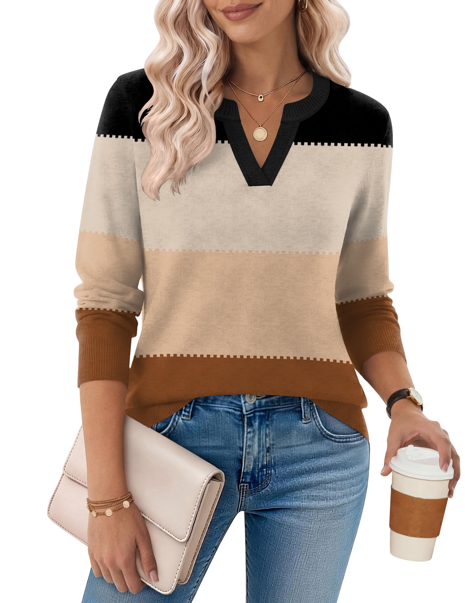 Zeagoo Maglione Donna Invernale Scollo a V Maniche Lunghe Pullover XS-XL | Maglione da Donna Leggero，Maniche Lunghe，Elegante，Morbido,Casual