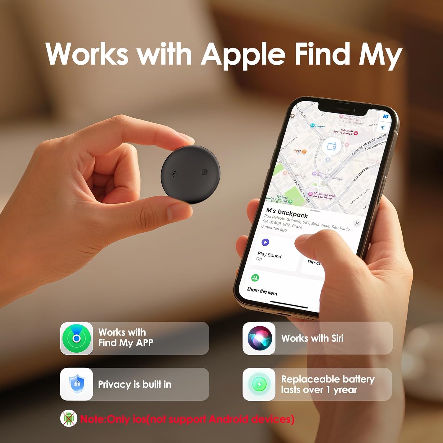 LENTION Air Tracker Tag 4 Packs, Item Finder Works with Apple Find My (iOS Only), Bluetooth Tracker for Keys, Luggage, Kid, Loud Beep, IP67 Waterproof with Replaceable Battery, Gift for Family Friends - Image 4