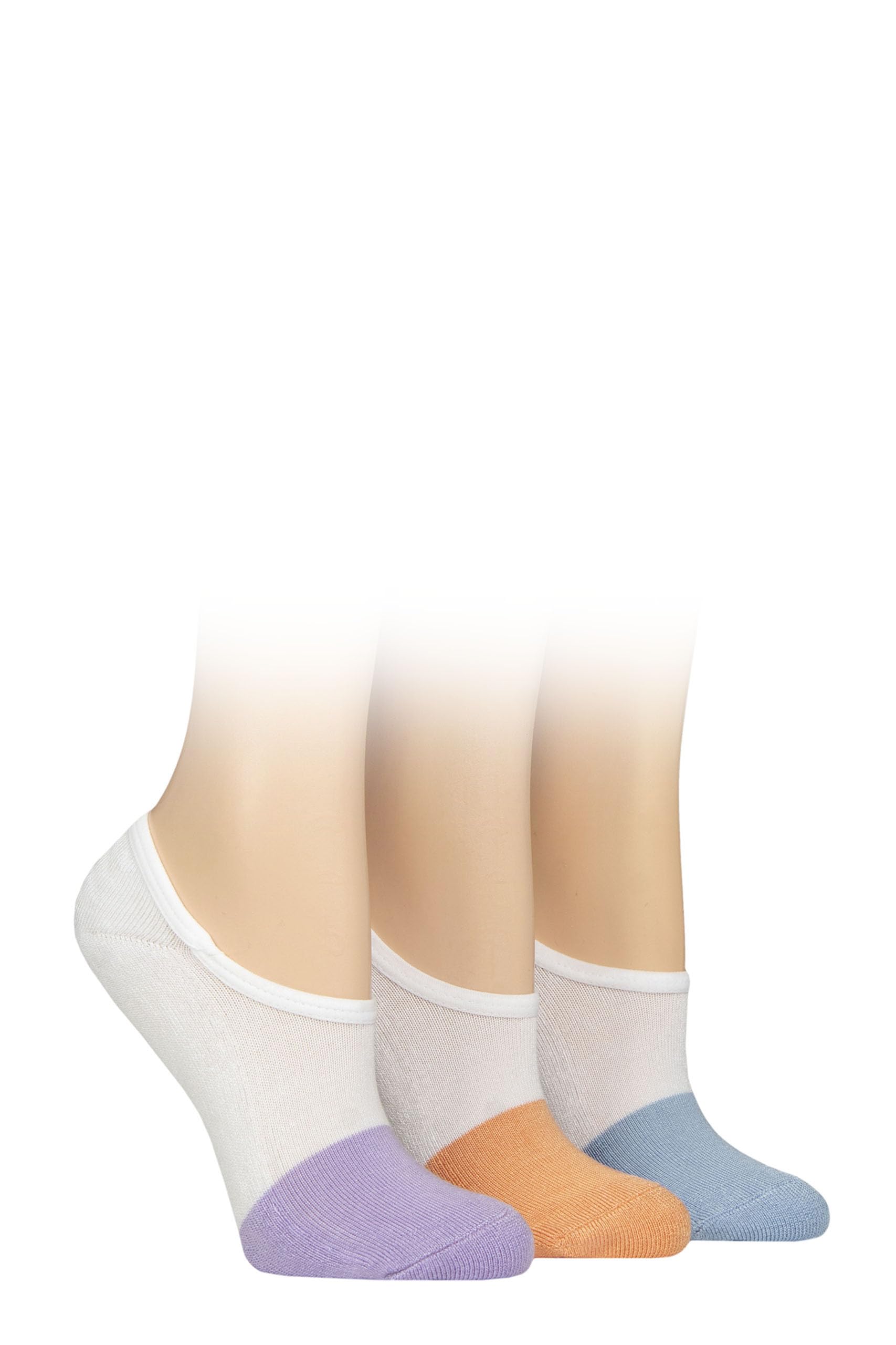 Sockshop Women's White Lilac / Orange Wildfeet Shoe Liner Socks - Plain, Breathable Bamboo, Half-Cushioned Sole, Anti Slip Heel Grips, 3 Pair Multipack Size 4-8 (Uk, Numeric, 4, 8, Regular, Regular, White Lilac/Orange)