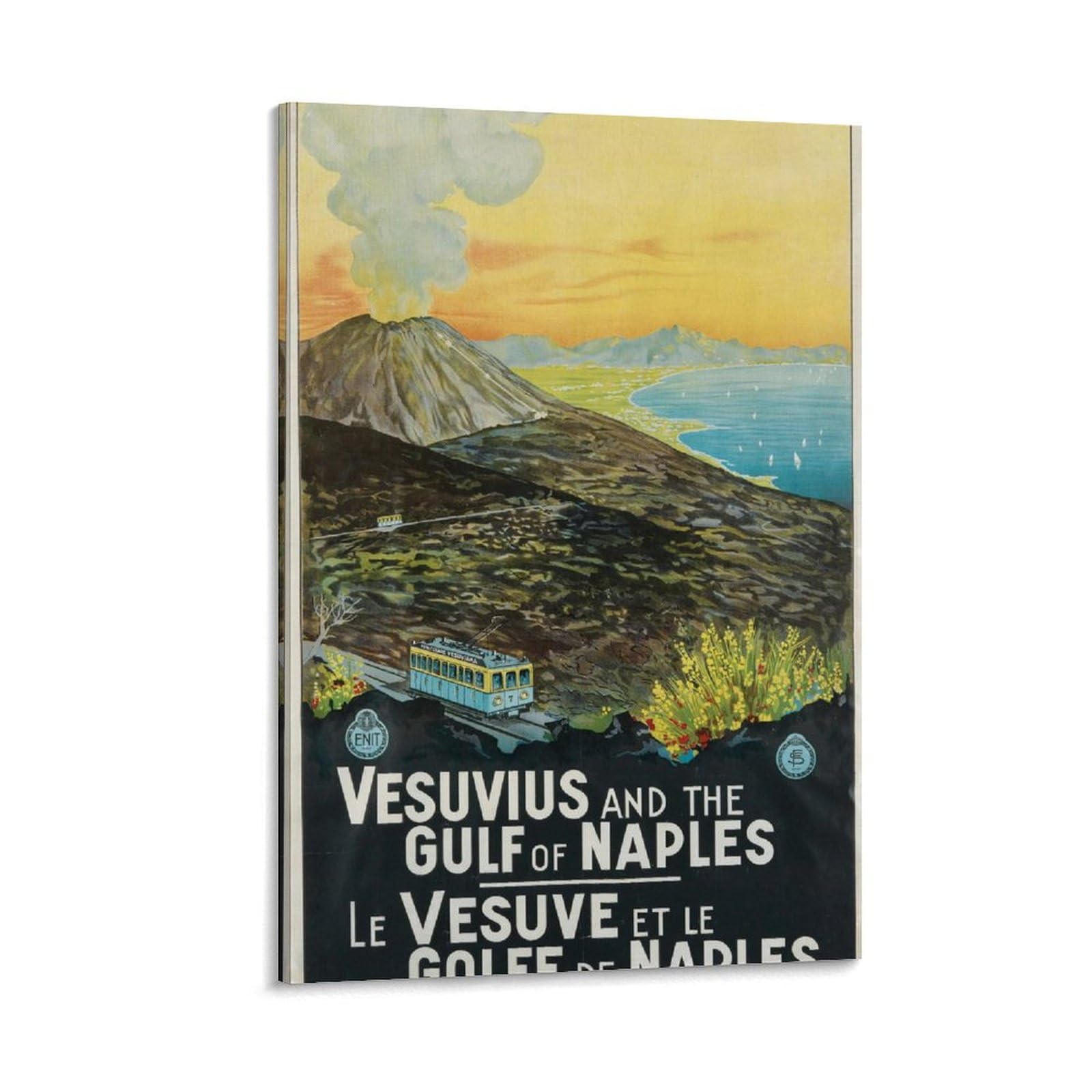 C1925 Vesuvius And The Gulf of Naples Italy Vintage Illustrated Travel Poster Canvas Wall Art Poster Decorative Modern Home Print Picture Artworks Posters 16x24inch(40x60cm)