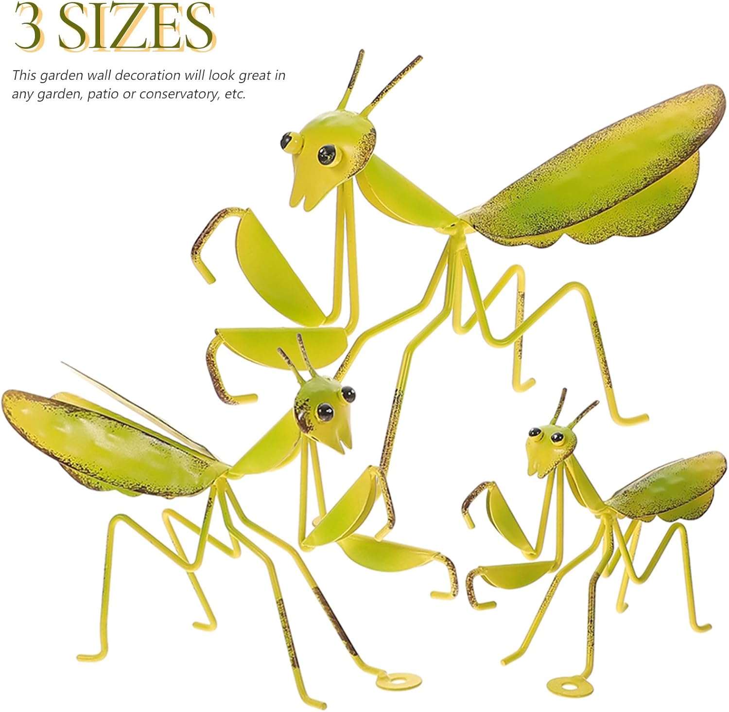 DOITOOL Mantis Shape Pendant Metal Garden Decor Set of 3 Outdoor Yard Sculptures for Patio Lawn Wall Decoration 8.66X2.55X5.51 Inches