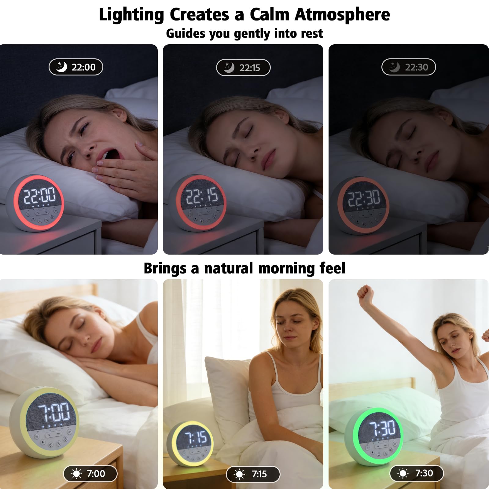 Gemmac White Noise Sound Machine Nachtlicht Wecker Einschlafhilfe Erwachsene LED Nachtlicht Wecker Digital mit Timer, USB Weißes Rauschen Sleep Besser Schlafen Alarm Clock Büro Reise Schlafzimmer