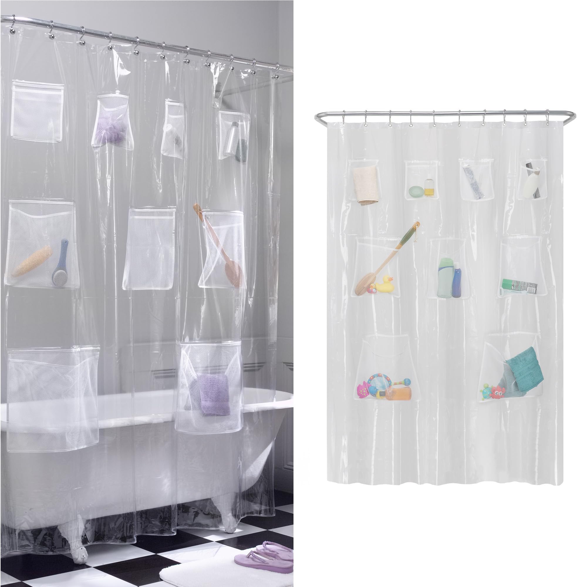 Zenna Home Maytex Mesh Pockets PEVA Shower Curtain 70-inch x 72-inch Off-White 50681-CLR