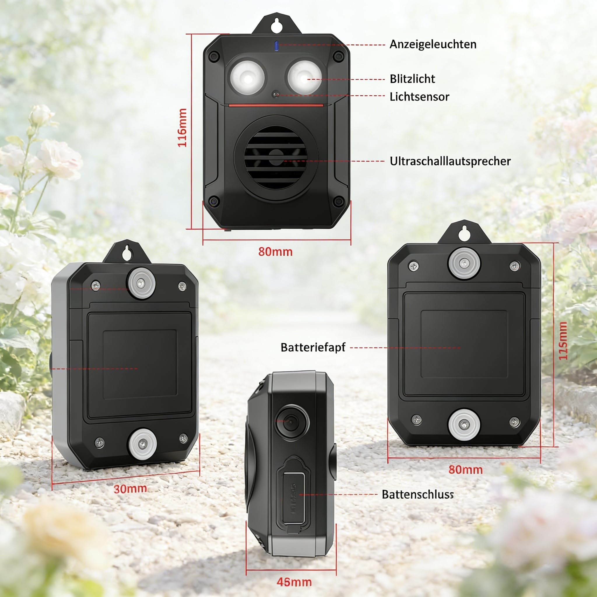MEKEET Marderschreck Auto, Marderabwehr, Ultraschall Marderschreck mit Variabler Frequenz, mit Bewegungssensor & Blitzlicht für Haus, Scheune, Dachboden & Garage