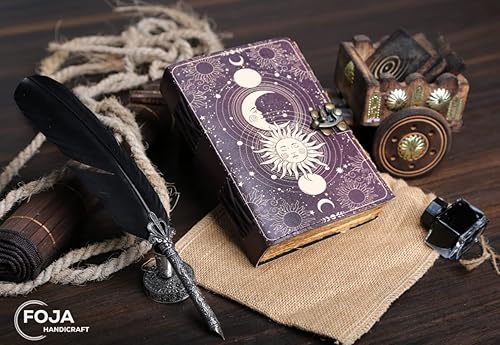 Miniatura 2 de Sun & Moon - Diario de cuero vintage para hombres y mujeres, 200 páginas de papel vintage antiguo hecho a mano con borde barbado, cuaderno de