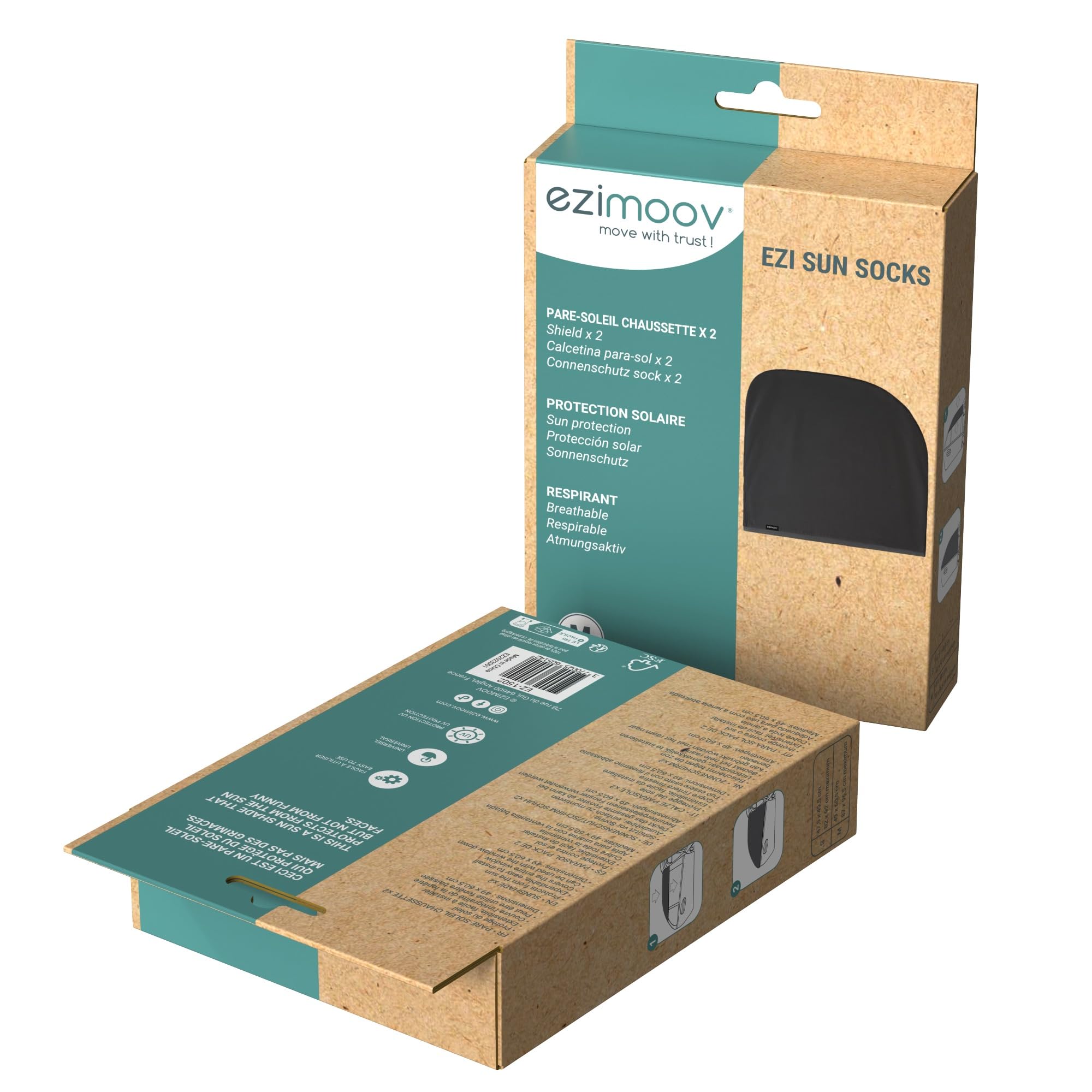 Pare-Soleil Voiture Chaussette pour Enfants - Lot de 2 - Enfilage Facile sur Les Portes Arrières - Protège de la Chaleur du Soleil et des Insectes - Emballage Recyclé - Taille M