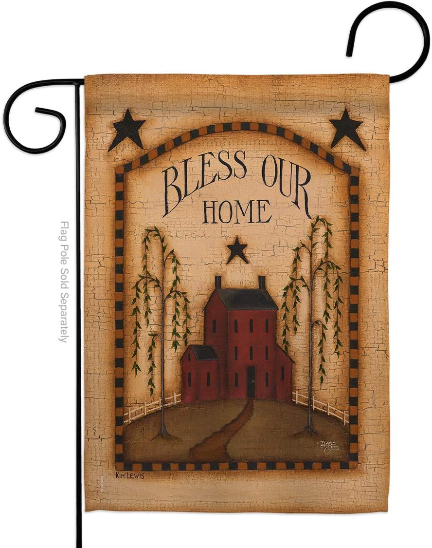Primitive Classic Bless Our Home Garden Flag Set with Stand Country Living Farm Western Barn American Rustic Cowboy Rural Ranch Small Gift Yard House Banner Double-Sided Made in USA 13 X 18.5