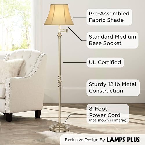 Miniatura 5 de Regency Hill Montebello - Lámpara de pie tradicional ajustable con brazo oscilante de 60 pulgadas de alto, columna de metal de latón antiguo,