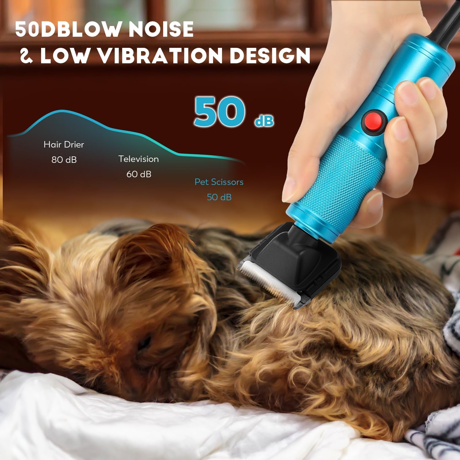 CGOLDENWALL Dog Hair Clippers 280W, 2000-6000RPM Continuous Speed Control, Low Noise< 50DB, Ideal for Pets of All Types of Coat, with 2 Blades & 2 Combs (3/6mm, 9/12mm) 5