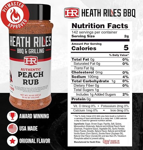 Miniatura 2 de Heath Riles BBQ Condimento Peach Rub, receta Champion Pitmaster, mezcla de especias agitadora, 10 onzas