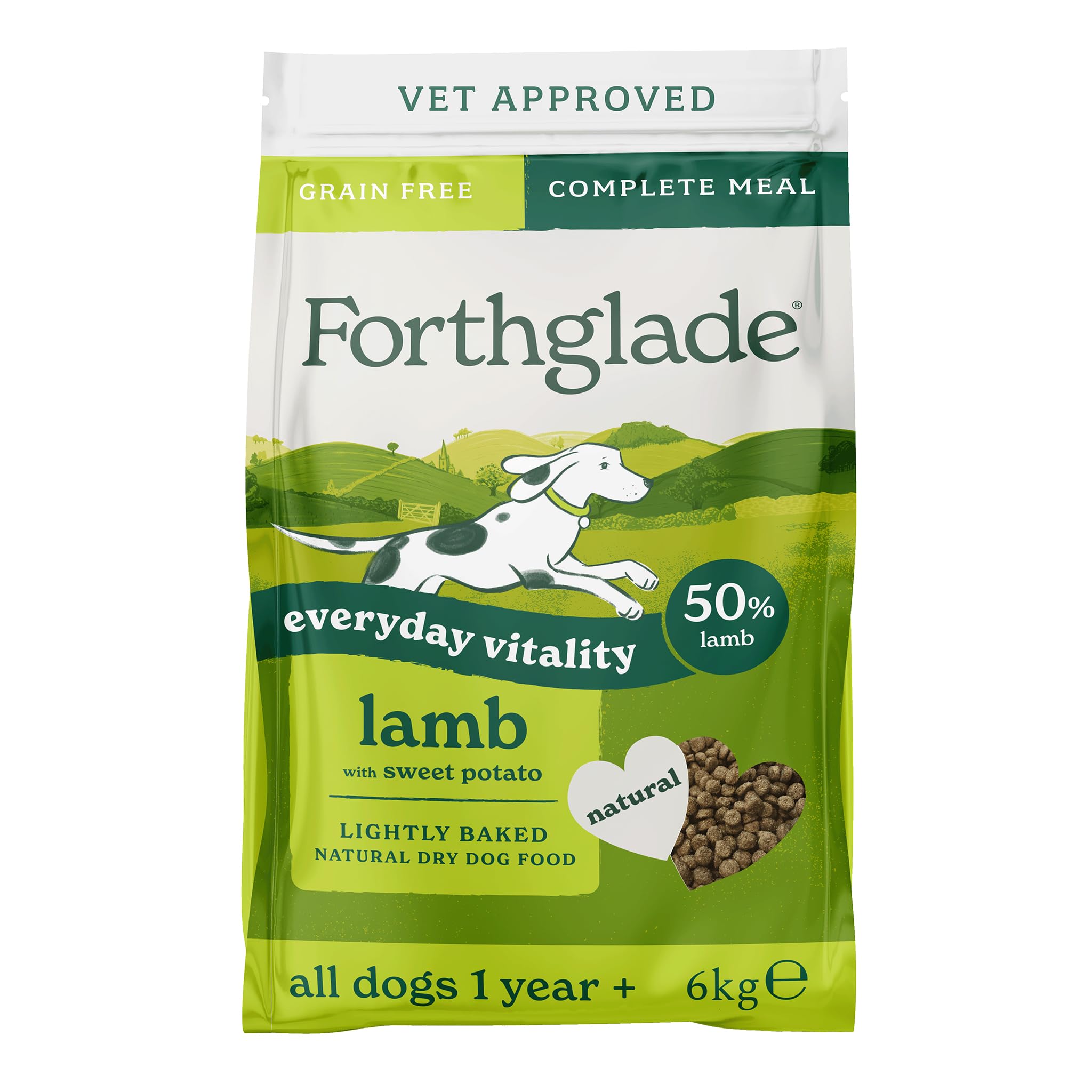 Forthglade Dry Dog Food, Lightly Baked, (6kg), Hypoallergenic and Grain Free Dog Food, Adult 1 Year +, Lamb With Sweet Potato, Complete and Balanced Meal, 50% Single Source Protein
