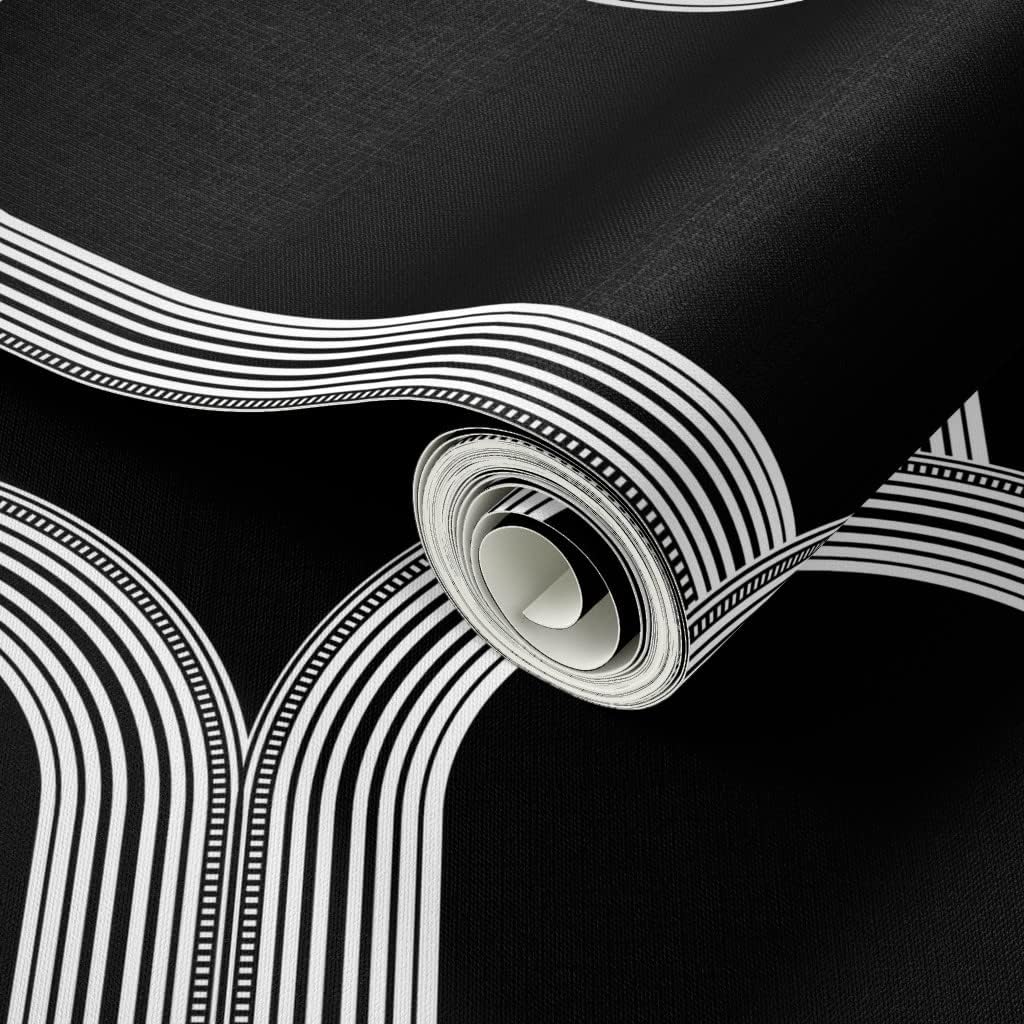 Peel & Stick Wallpaper 3ft x 2ft - Art Deco Black White Scallop Architecture Custom Removable Wallpaper by Spoonflower