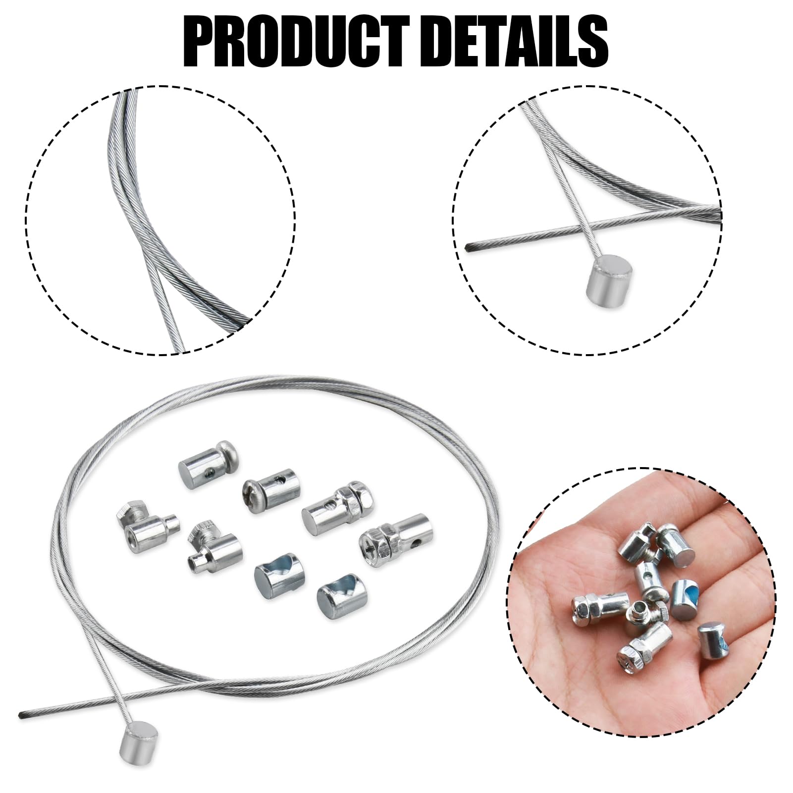1,2M Ø1,5mm Cable de Embrague Universal para Motocicletas y Bicicletas de Cross, Incluye 2 Abrazaderas de Cable, Acero Galvanizado, Adaptable a Todos los Vehículos de Dos Ruedas Motorizados