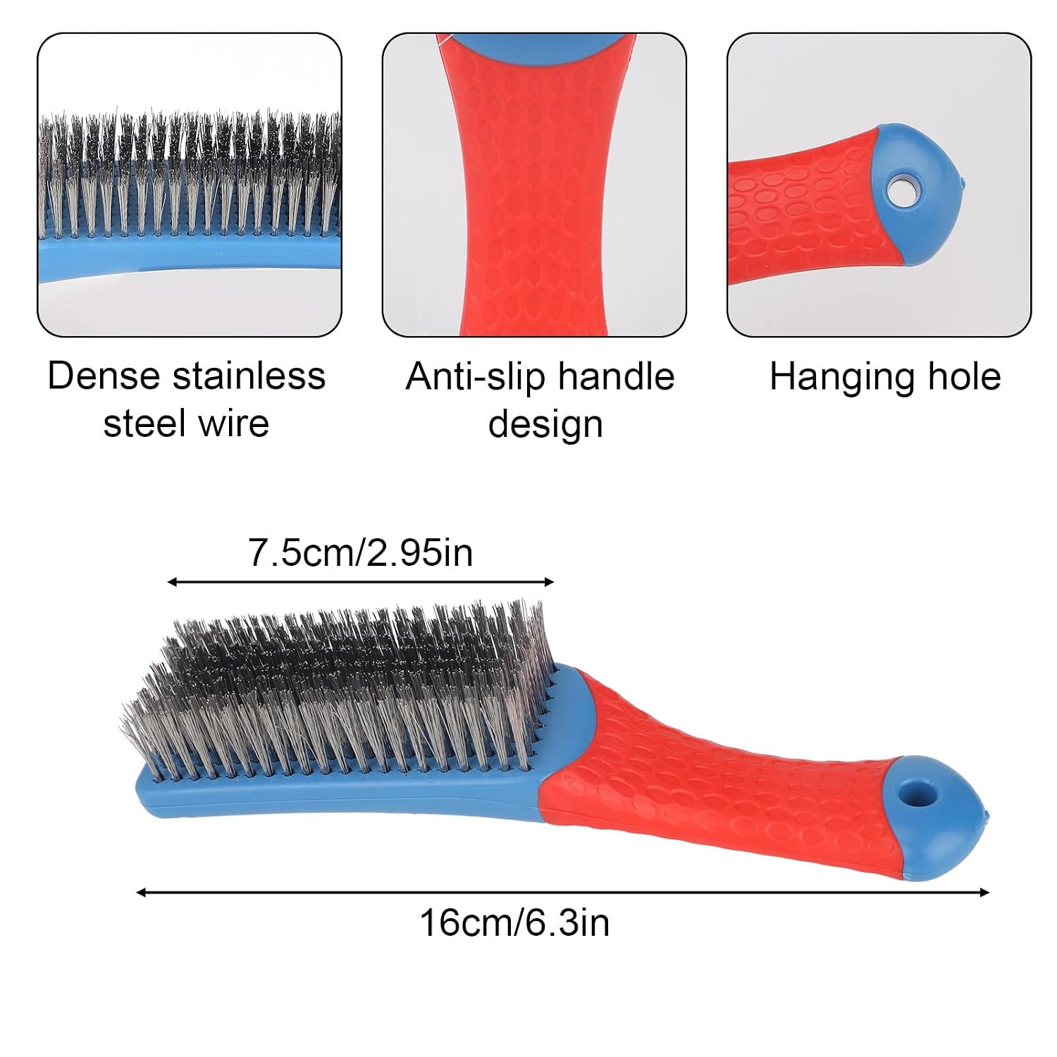 lasuroa 2pcs Stainless Steel Wire Brushes, Reinforced Cleaner Metal Bristle Heavy Duty Cleaning Brushes Hand Wire Scratch Brush for BBQ Barbecue Grill Kitchen Industrial Rust Paint Removal
