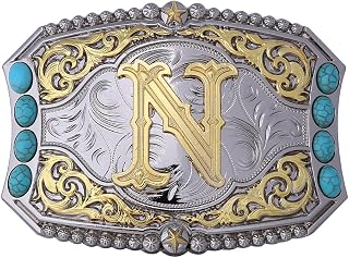 Btilasif Turquoise Belt Buckles for Women Cowgirl Western Belt Buckle | 3.74 "x 2.75"A-Z Initial Letters with Turquoise Buckle for Men Cowboy Belt Country Concert Outfits Western Jewelry Gifts