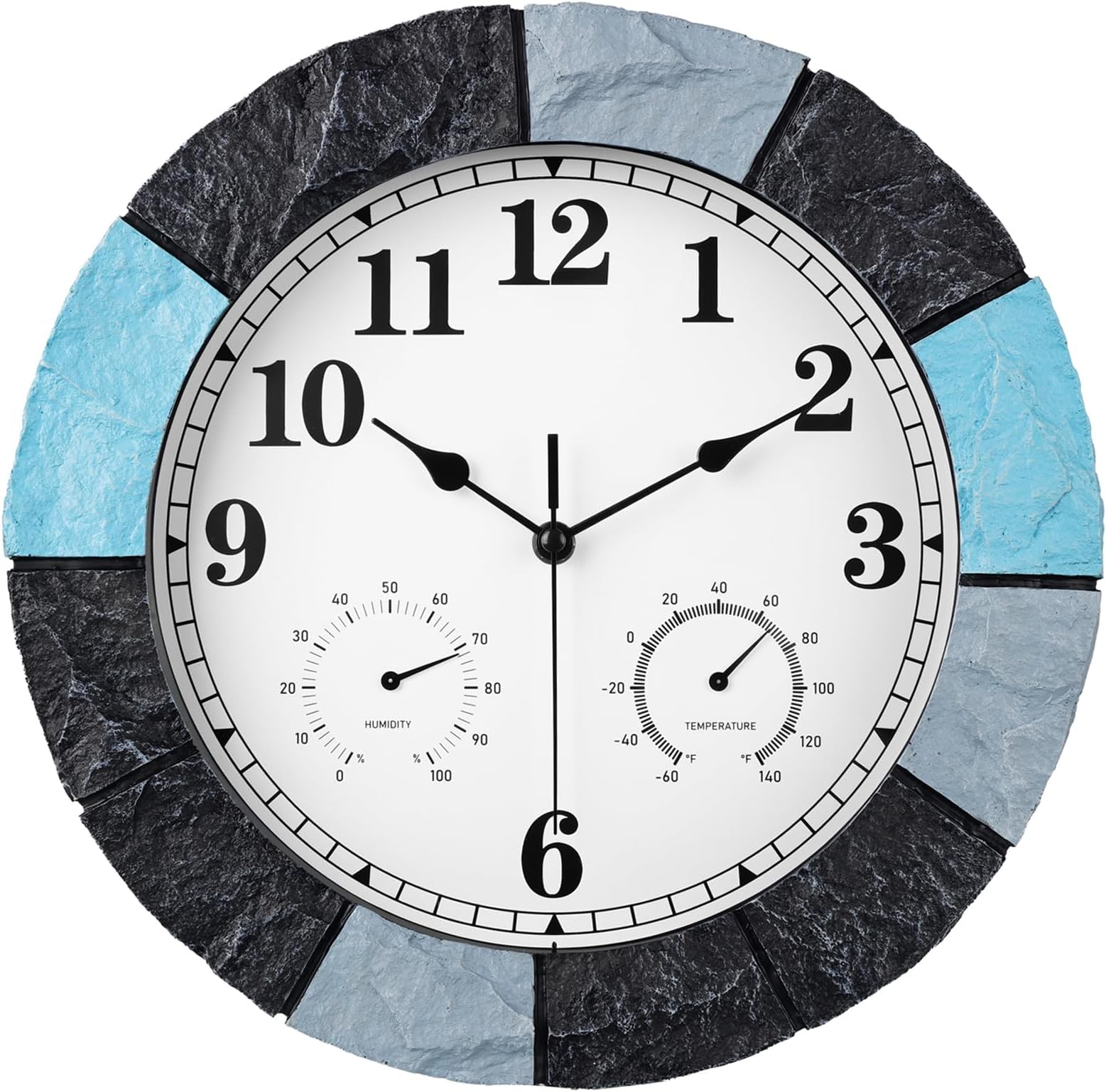 JoFomp 13 Inch Resin Faux-Stone Outdoor Clocks Waterproof with Thermometer and Hygrometer Combo, Large Outdoor Clocks for Patio, Outdoor Wall Clocks Battery Operated, Outside Clock for Pool/Home