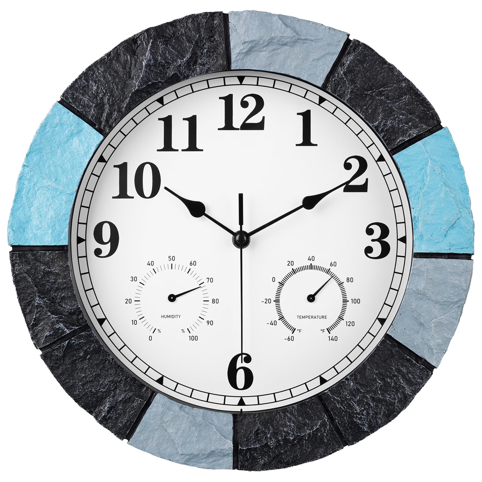 JoFomp 13 Inch Resin Faux-Stone Outdoor Clocks Waterproof with Thermometer and Hygrometer Combo, Large Outdoor Clocks for Patio, Outdoor Wall Clocks Battery Operated, Outside Clock for Pool/Home