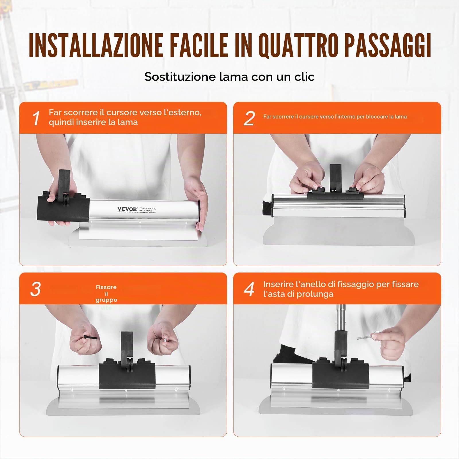 VEVOR Set di Lame per Rasatura per Cartongesso 254/406/610/813/1016 mm Lame per Rasatura, Manico Estensione 862-2072 mm Coltello in Acciaio Inossidabile per Rasatura, per Pannello Murale, Cartongesso
