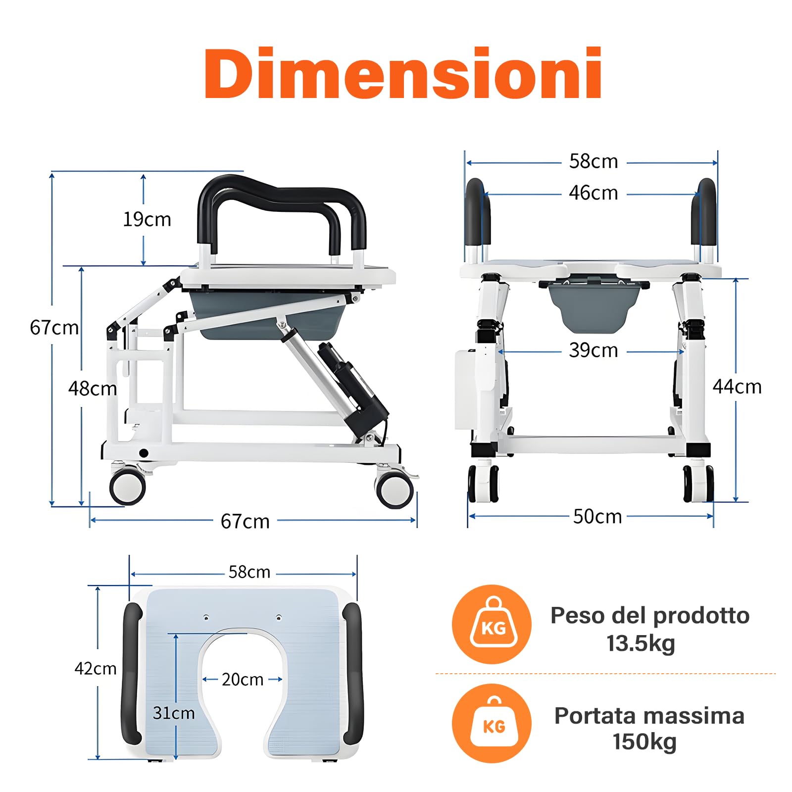 Rialzo elettrico per WC con tecnologia antiribaltamento intelligente, progettato per anziani e persone con mobilità limitata