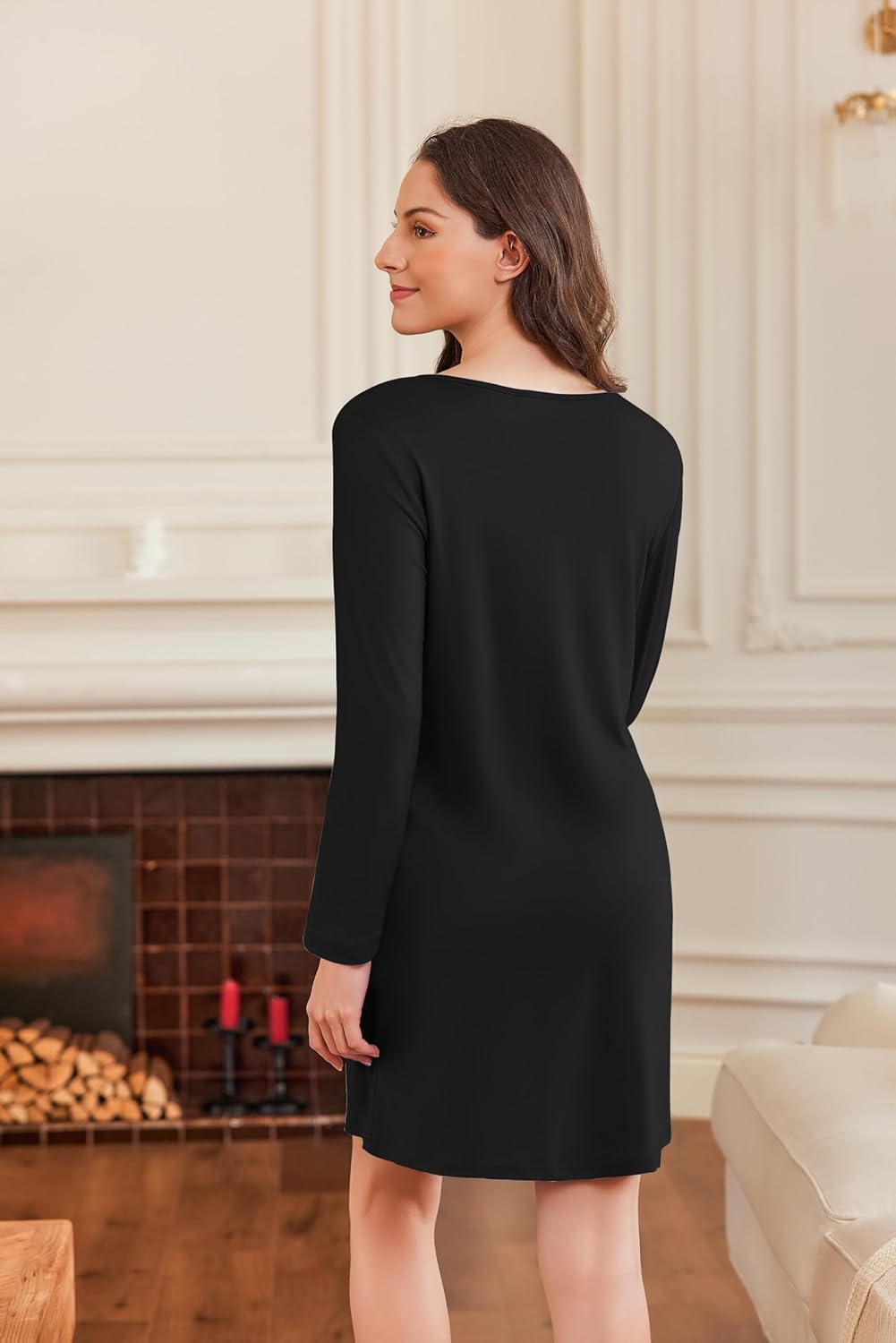 Ekouaer 2 Pack Long Sleeve Sleep Shirts for Women Soft Night Shirts Pullover Nightgowns Comfy Night Gowns Dress S-3XL - Image 5