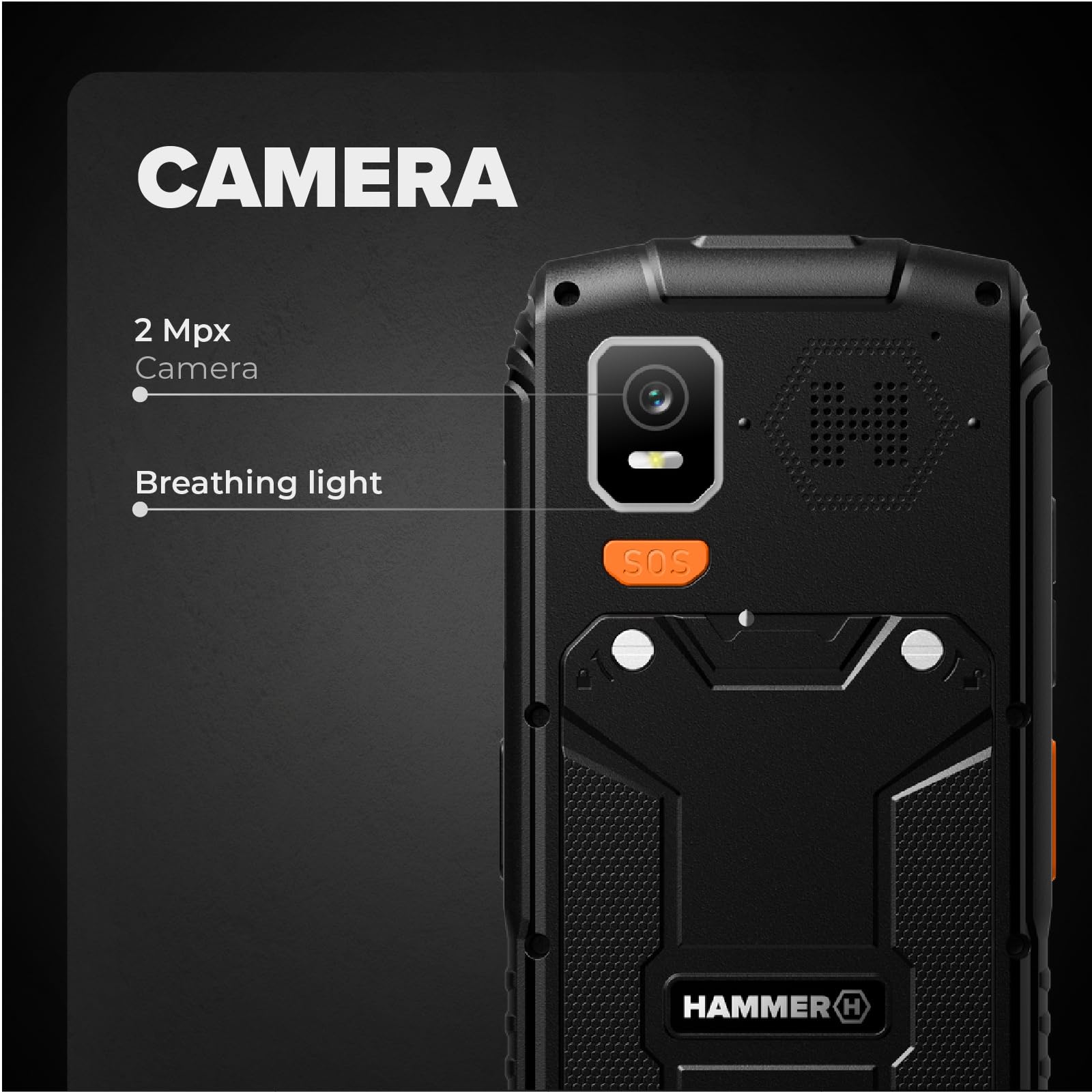 Hammer H Horizon LTE Telefono Rugged senza Contratto, Batteria 3000mAh, 64 GB, Display IPS 2,8", Tasti Grandi, Tasto SOS, Torcia, Fotocamera 2 MP, Radio FM, USB-C, Dual SIM, IP68/MIL-STD-810H, Nero