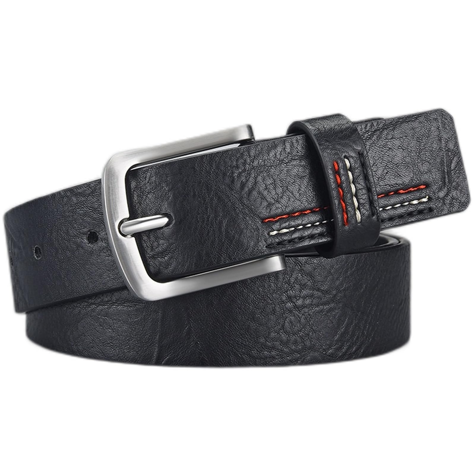 Agutalithic Women's Black Men Vintage Distressed Pu-Leather Belt Western Cowboy Stitched Strap With Alloy Buckle For Jean Pants Dress(115Cm/45, )