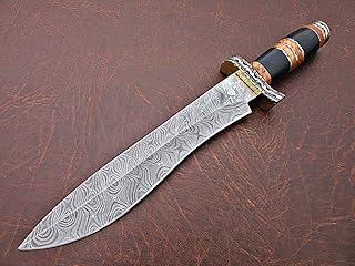 KE-01164-HK Custom and Handmade Damascus Steel Hunting Knife with Leather Sheath