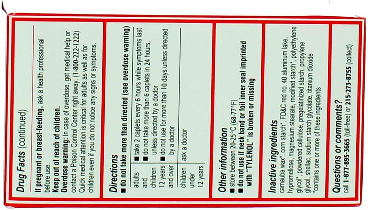 TYLENOL Extra Strength Pain Reliever & Fever Reducer, 500 mg Caplets 100 ea (Pack of 3)3