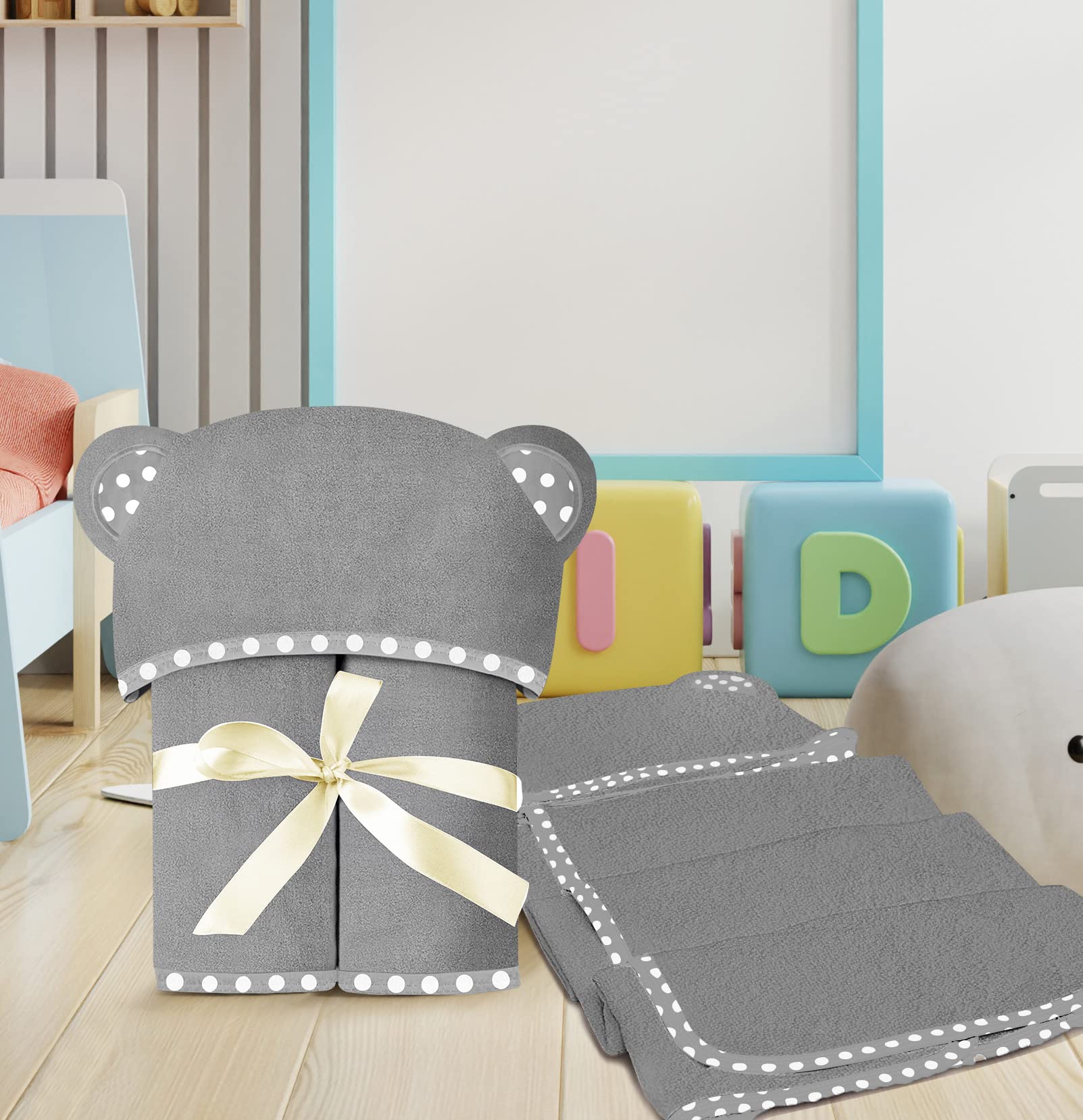 Juego de 2 toallas con capucha para bebé, color gris, lujosas, grandes y superabsorbentes, 76 x 76 cm, suaves y adecuadas para bebés, niños pequeños y niños, 400 g/m²