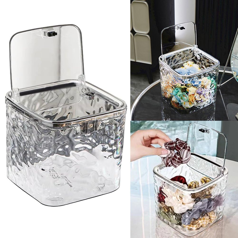 MAPPLE CREATION Hair Accessories Organizer Box with Lid, Nail Art Decoration Storage Box, Mini Trash Can, Small One-Key Press Acrylic Desktop Dustbin Waste/Garbage Disposan (Medium) 3