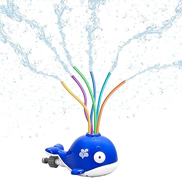 HeySplash لعبة رش المياه، الرشاش للأطفال اللعب في الهواء الطلق مع 6 أنابيب تذبذب، ألعاب المياه الصيفية للأطفال، متعة الرش لحديقة الفناء الخلفي في الهواء الطلق، تعلق على خرطوم الحديقة، الحوت