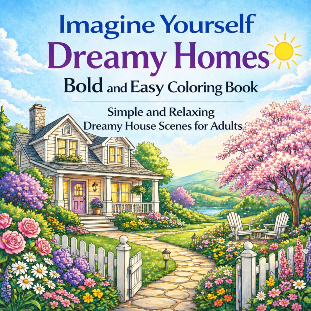 Imagine Yourself Dreamy Homes Bold and Easy Coloring Book: Simple and Relaxing Dreamy House Scenes for Adults (Imagine Yourself Coloring Series)