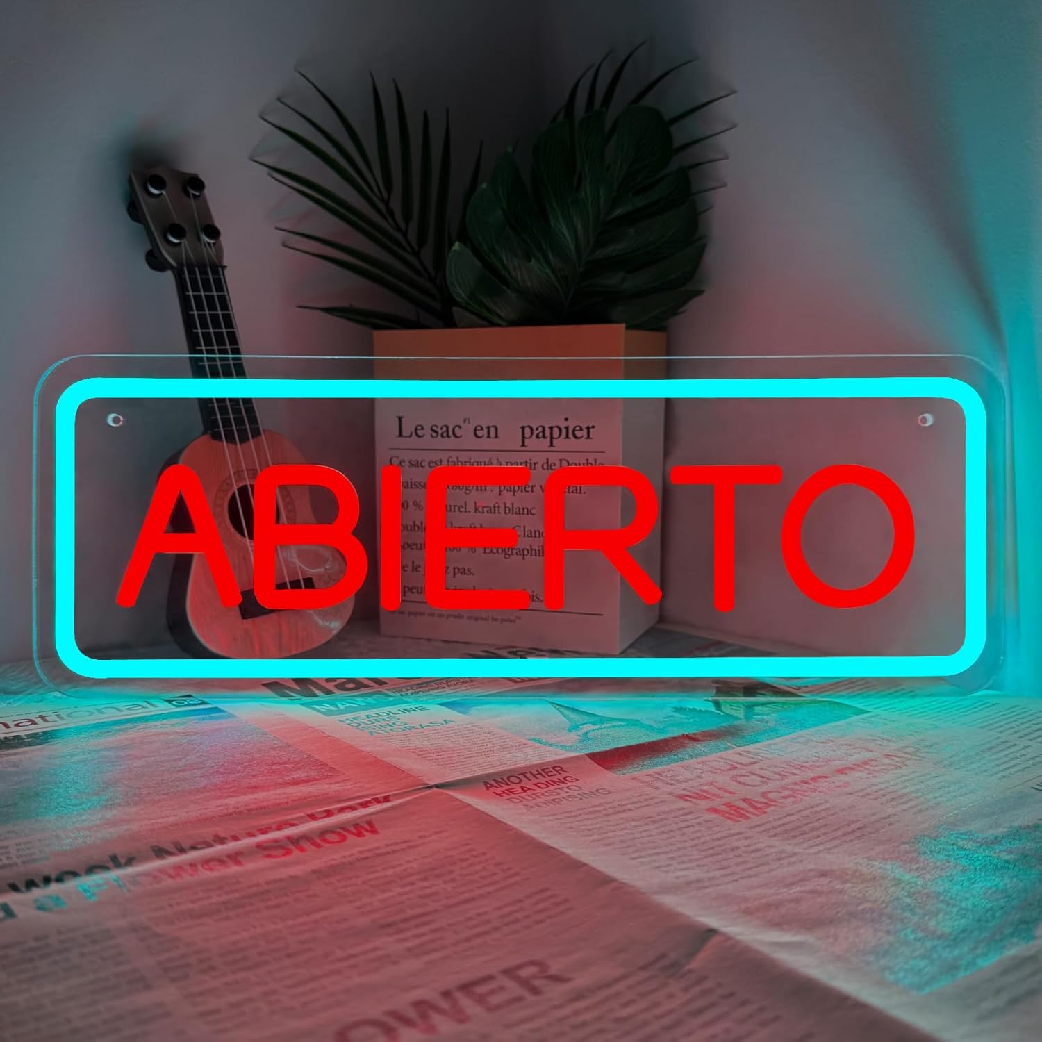 Abierto Open Neon Sign, Dimmable USB Powered LED Neon Light for Bar Restaurant Coffee Salon Store Shop Bissiness Wall Window Display