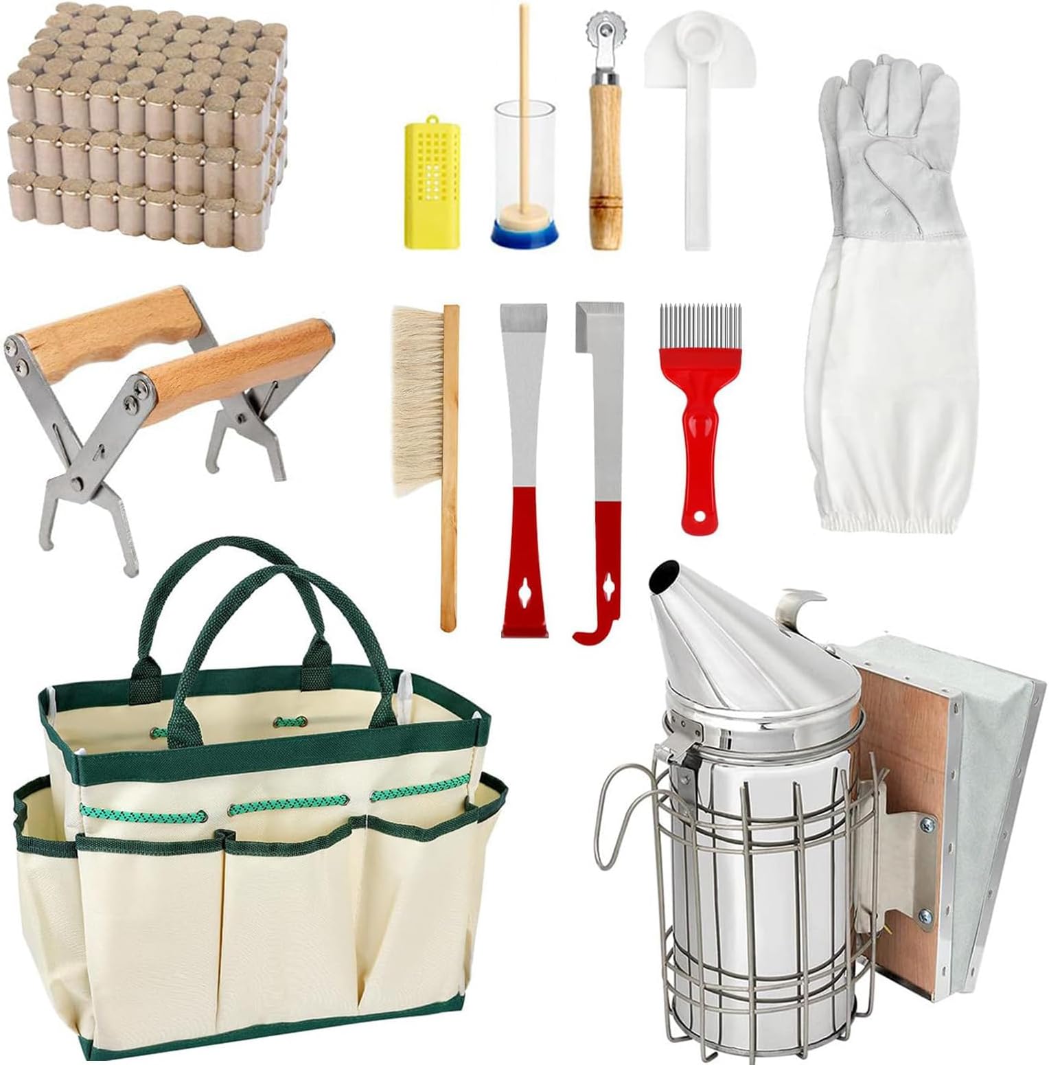 Beekeeping Supplies - 15Pcs Beehive Starter Kit, Bee Smoker Kit for Beekeeping-All Beekeeping Tools and Equipment, Bee Keeping Supplies for Beginners and Professionals